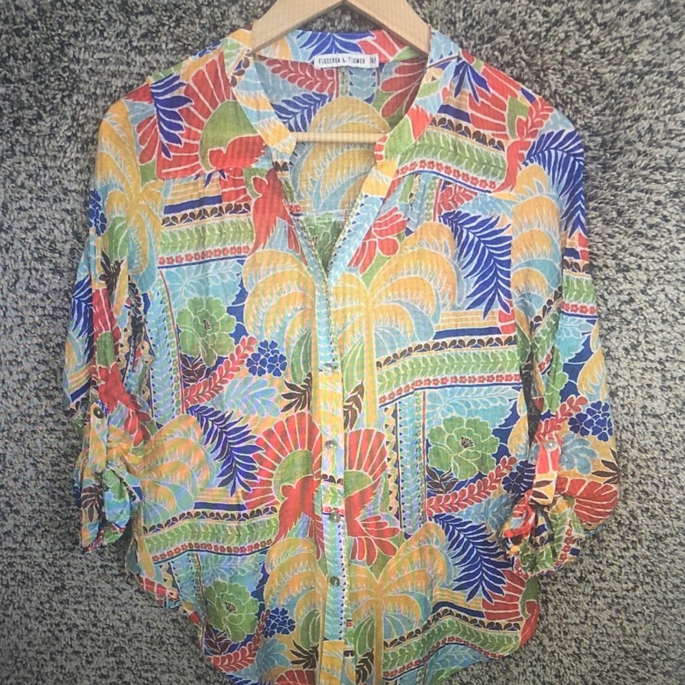 Cynthia Rowley Multicolor Tropical Print Button-Up Shirt